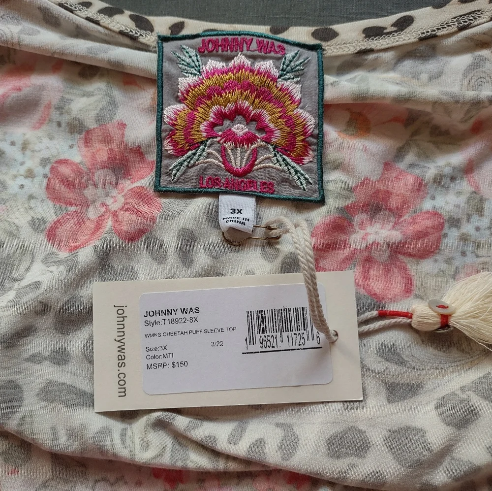 Johnny Was Women's Cheetah Puff Sleeve Top